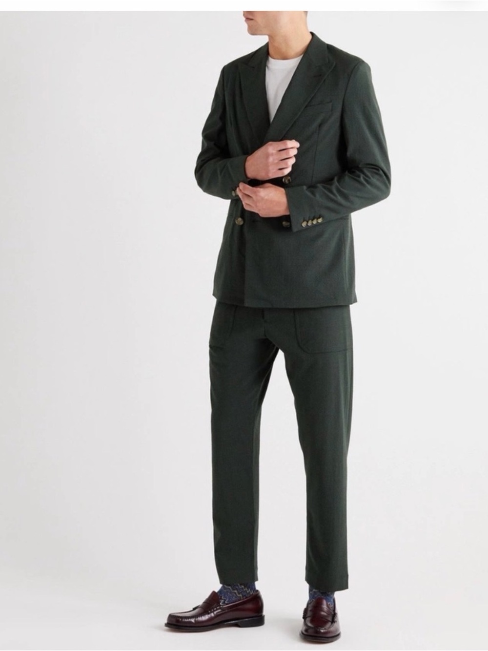 Nanushka - Ron Slim-Fit Belted Checked Seersucker Suit Trousers - Green Sz Med